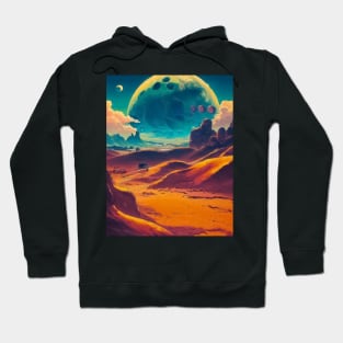 Colorful anime retro desert planet landscape seamless pattern Hoodie